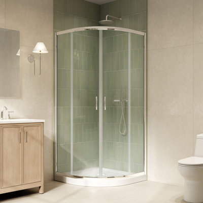 Breeze 36 in. x 36 in. 75.63 in. Quadrant Corner Shower Kit in Chrome, Clear Sliding Door and Pan