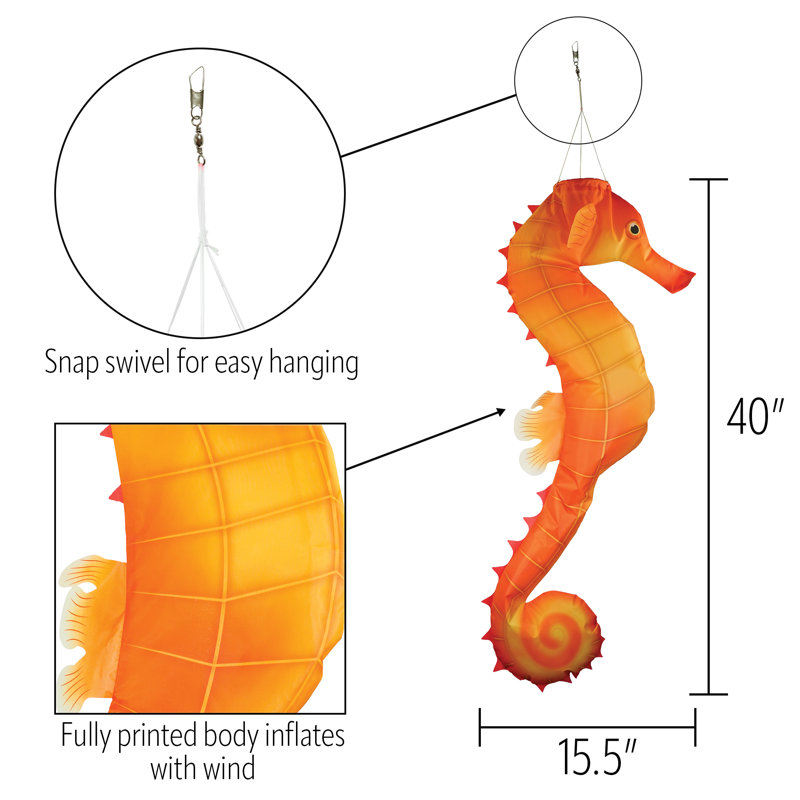 40-Inch Orange Polyester Seahorse 3D Windsock