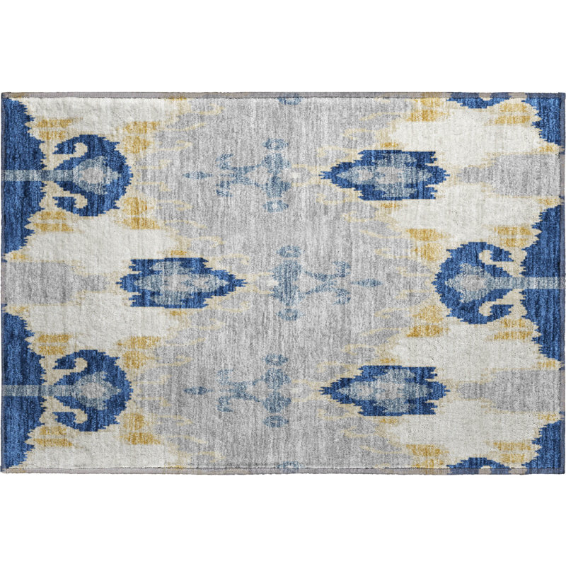 Premium Machine Washable Prisco Navy Rug, Rectangle 1'8" x 2'6"