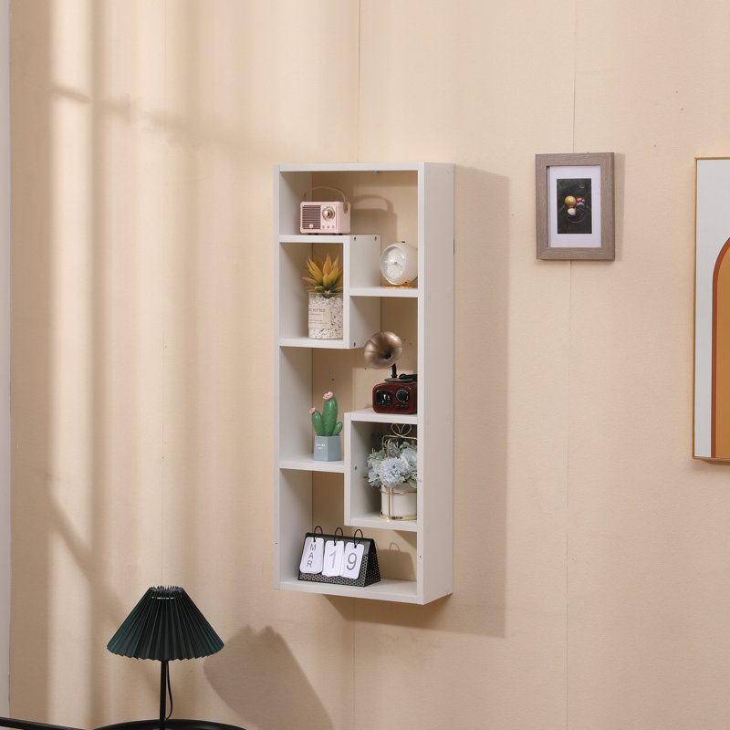 Bookshelf, Freestanding Wood Open Bookcase with 5 Cubes, with 2 keyhole hangers, Office Décor Rectangular Storage Shelf