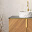 Comptoir de salle de bain 60 po avec armoire diagonale brun chêne, fabrication en contreplaqué de haute qualité, eau, espace de rangement spacieux, système de fermeture en douceur, fabrication à plat pour armoire à grain