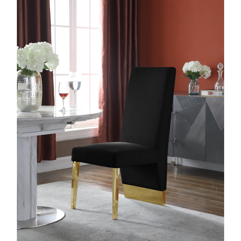 Chaise rembourrée Elia, Velours noir, Or