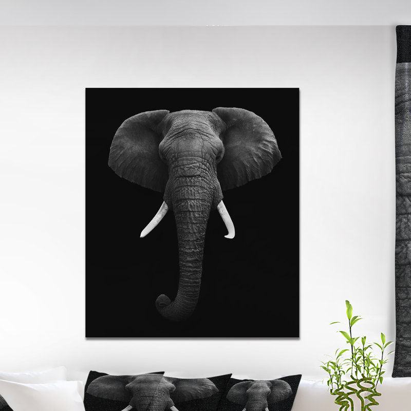 «Portrait d'un éléphant d'Afrique en noir et blanc, photographie d'art mural éléphant, H 40 po x l 30 po x P 1,5 po
