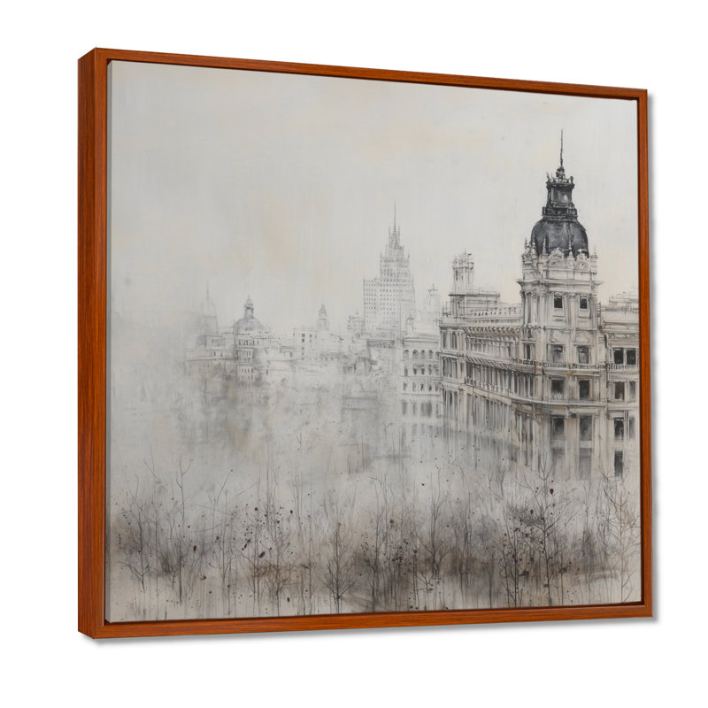 Architecture historique de Madrid sous la pluie I - impression d'art mural de Madrid, Brun, H 16 po x l 16 po