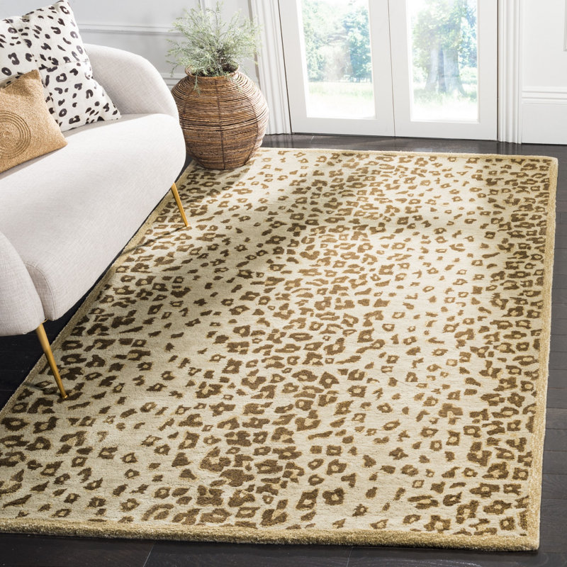 Jamon Martha Stewart Hand Tufted Wool/Viscose Animal Print Rug in Horizon Sand Beige, Rectangle 5' x 8'