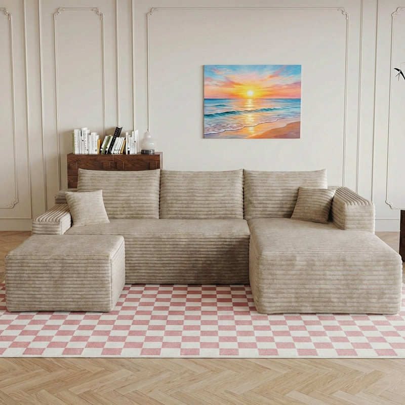 Canapé modulaire 95 po avec 1 repose-pieds Cloud, canapés rembourrés minimalistes modernes, canapé de coin à assise profonde, pas d'assemblage requis