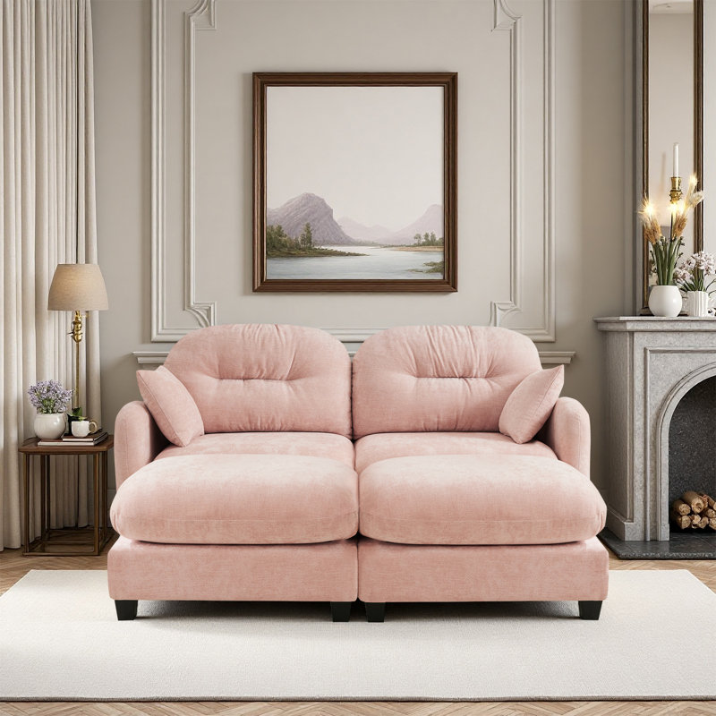 Canapé, canapé Cloud, avec 2 repose-pieds, Rose