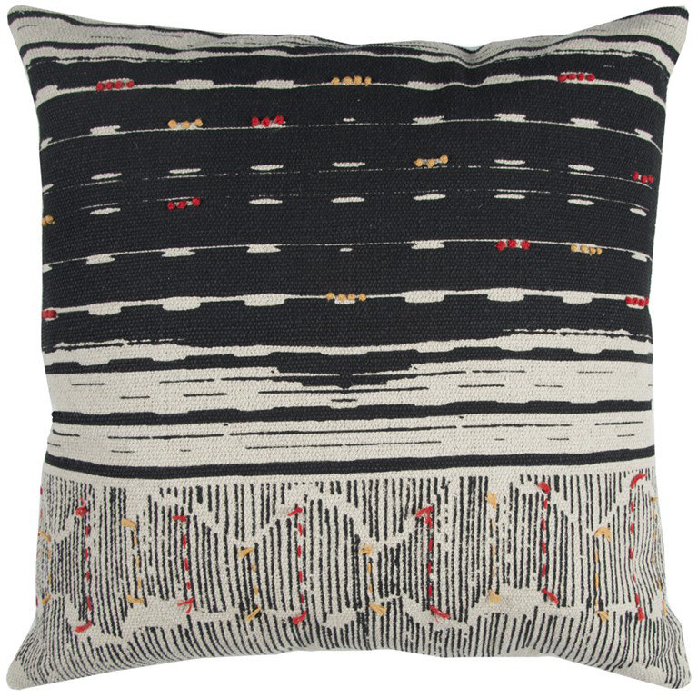 Coussin décoratif en coton, Noir, L 22 po x H 22 po x P 6,5 po, Polyester