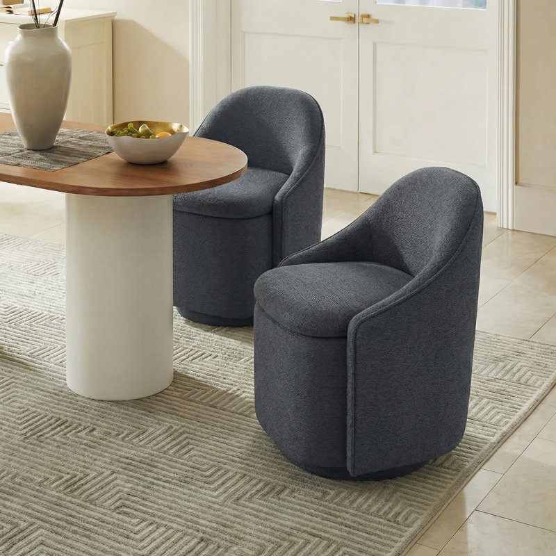 Chaise de salle à manger pivotante avec rangement en chenille Aimilia (ensemble de 4), 2, Chenille gris Verna