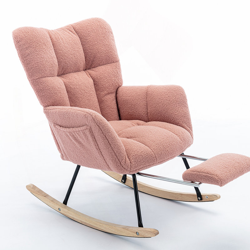 Chaise berçante en tissu avec repose-pieds Teddy, Rose
