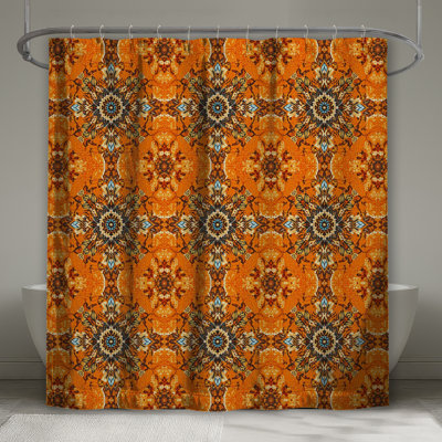 Orange Mandala Pattern Shower Curtains Extra Long
