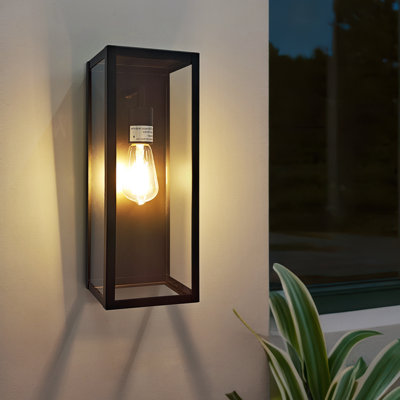 Outdoor Wall Sconce 1 Light Rectangular Metal Frame And Glass Shade
