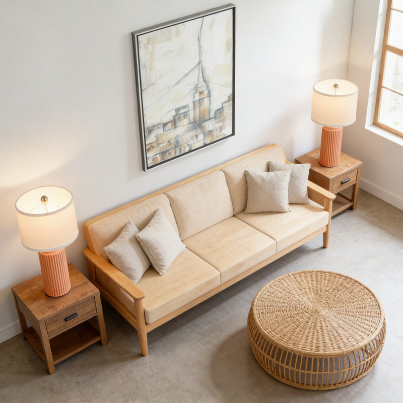 Ensemble de 2 lampes de table en céramique avec abat-jour en lin blanc, lampes de table de chevet de style campagnard moderne de 23,5 pouces pour chambre à coucher, salon, bureau, éclairage décoratif de style rétro