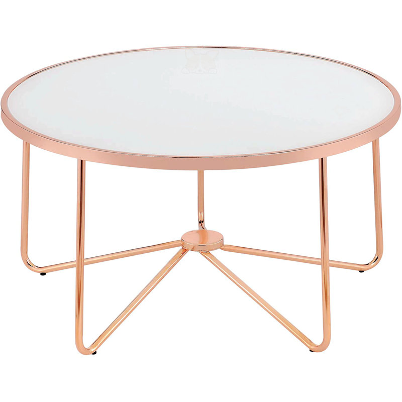 Small Round Copper and Frosted Glass Coffee Table