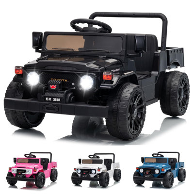 Licensed Toyota 12V 4WD Kids Ride-On Pickup Truck – Battery Powered Electric Car w/ Remote Control, Bluetooth Music, LED Lights, Suspension & Truck Bed Storage for Toddlers & Big Kids, Black