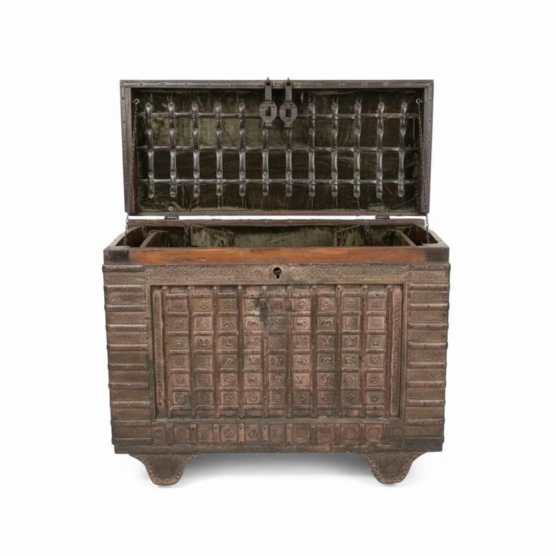 Eclectic Style Antique Wooden 55" Wide Indian Dhamchiya Chest