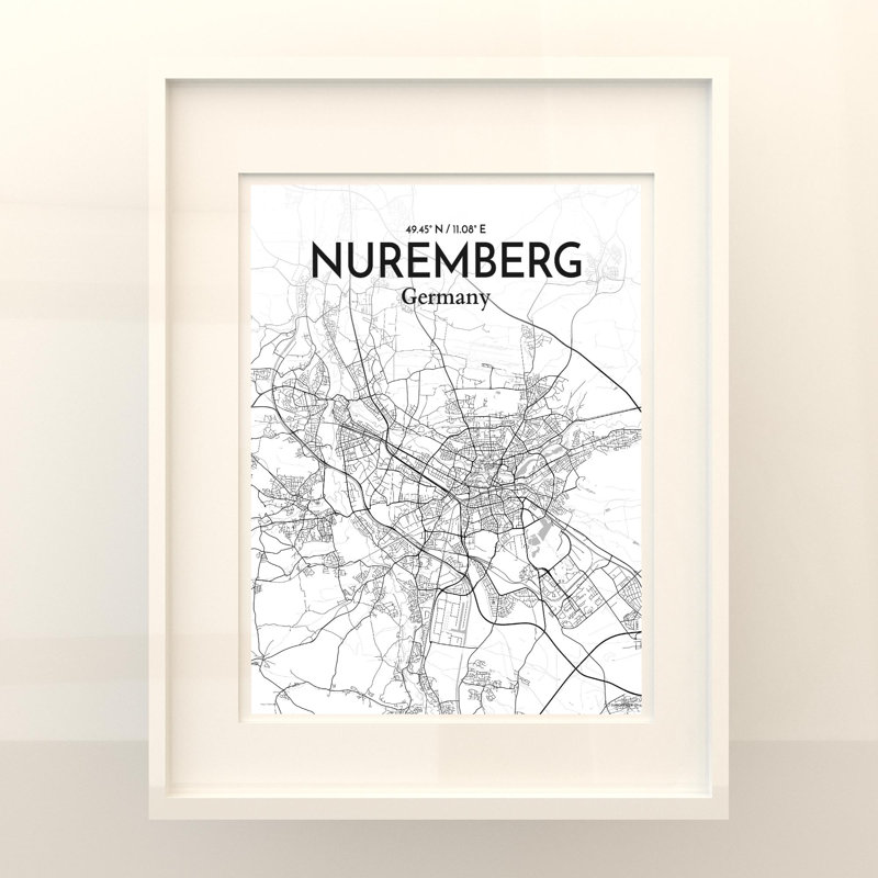 Nuremberg City Map In Tones - No Frame Print, 20cm H x 16cm W x 0.05cm D