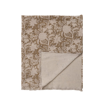 Cotton Block Print Floral Throw Blanket