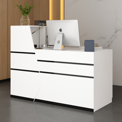 55'' W Reception Desk With Lockable Drawer And Little Bookcase