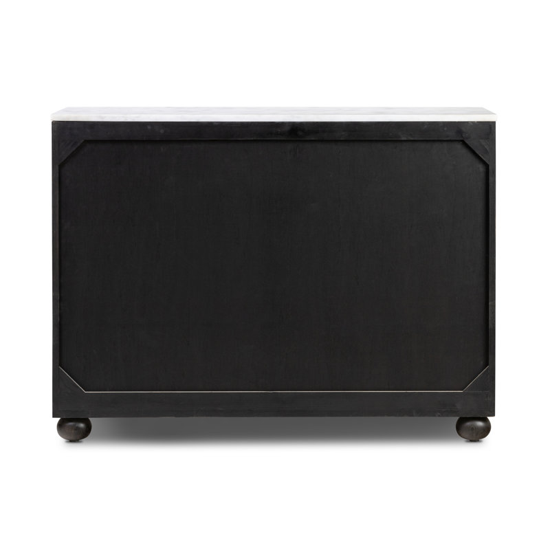 Tiago 3 - Drawer Dresser, Black/Polished White Marble