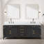 Meuble-lavabo double en chêne noir 84 po X P 22 po D, dessus en marbre de Carrare et ensemble de robinet-117984826