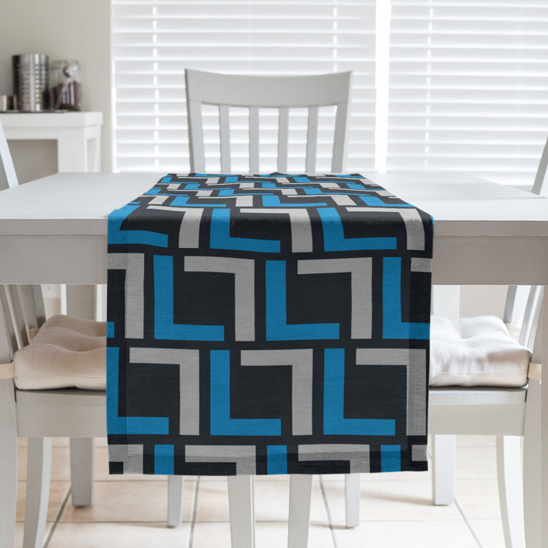 Chemin de table Carolina, Bleu Carolina / argent / noir, 72 po x 16 po, polyester