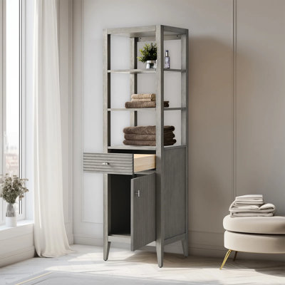 Grande armoire de rangement à linge de salle de bain 72 po avec 3 tablettes ouvertes