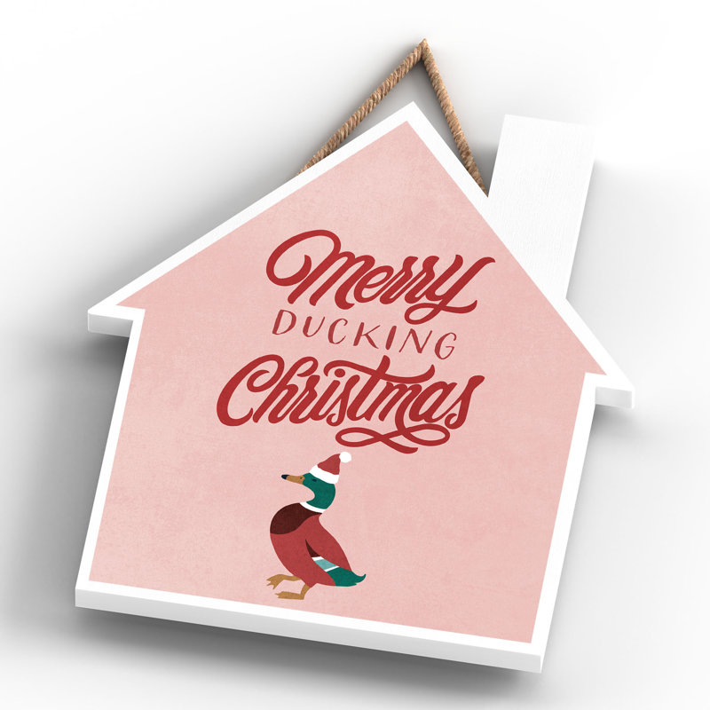 Xmas Merry Ducking Christmas Wooden House Plaque, 18.5cm H x 16cm W x 0.9cm D