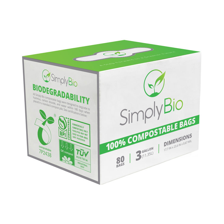 Simply Bio 3 Gallons Polyethylene Plastic Recycling Bags - 80