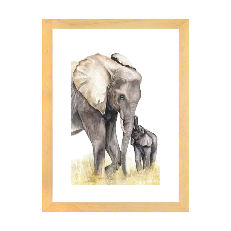 Décoration murale éléphant, H 24 po x l 16 po x P 1 po, Papier encadré naturel