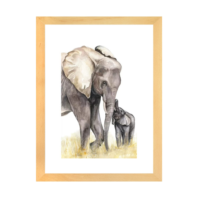 Décoration murale éléphant, H 32 po x l 24 po x P 1 po, Papier encadré naturel