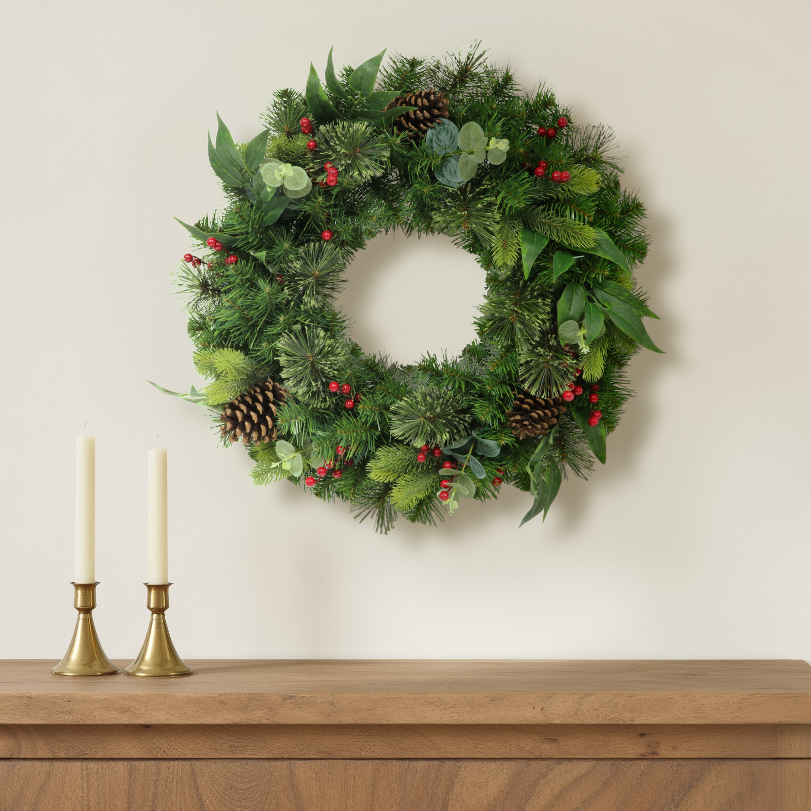 24'' Faux Pine Lighted Wreath