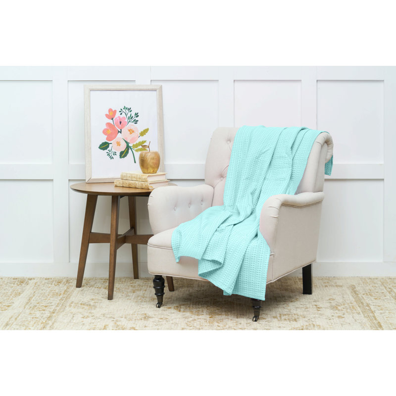 Textured Cotton Waffle Throw, Blue