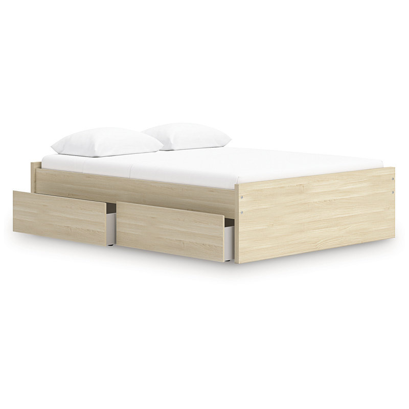 Dunagan Queen Platform Bed With 2 Side Storage, Beige, Queen
