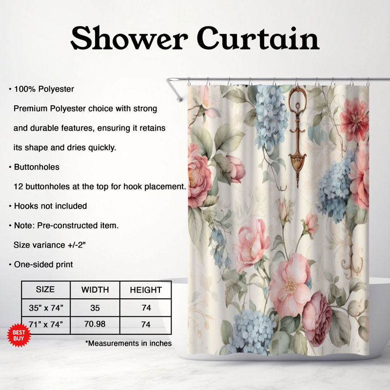 Rideau de douche Antique Blooms - Premium, H 74 po x l 71 po