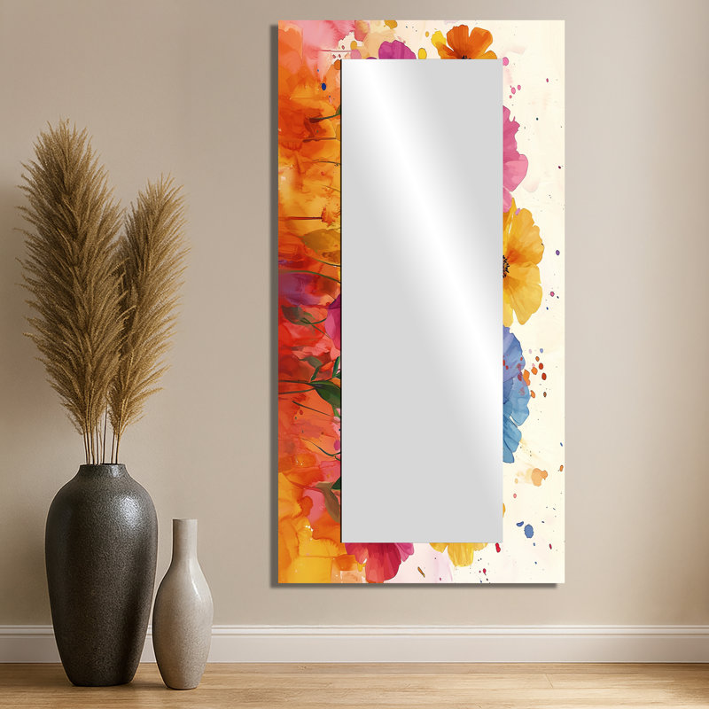 Champ de fleurs d'été champêtre - décoration murale miroir fleurs sauvages - imprimé sur métal, 28 po x 55 po