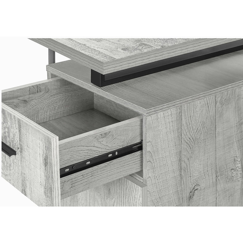 Bureau d'ordinateur, bureau personnel, ordinateur portable, installation à gauche, à droite, tiroirs de rangement, l 48 po, travail, stratifié gris, métal noir, contemporain, moderne