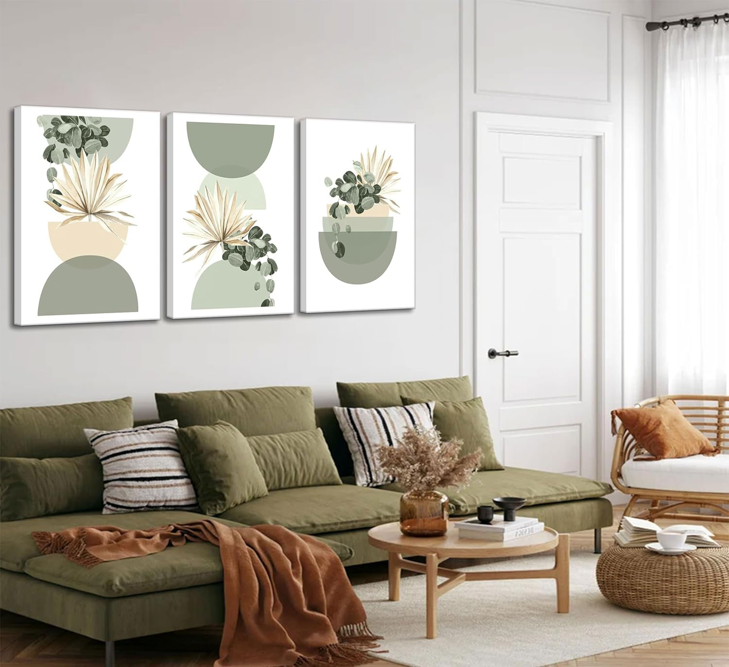 Winston Porter 3 Pcs Neutral Abstract Boho Canvas Wall Art Sage Green ...