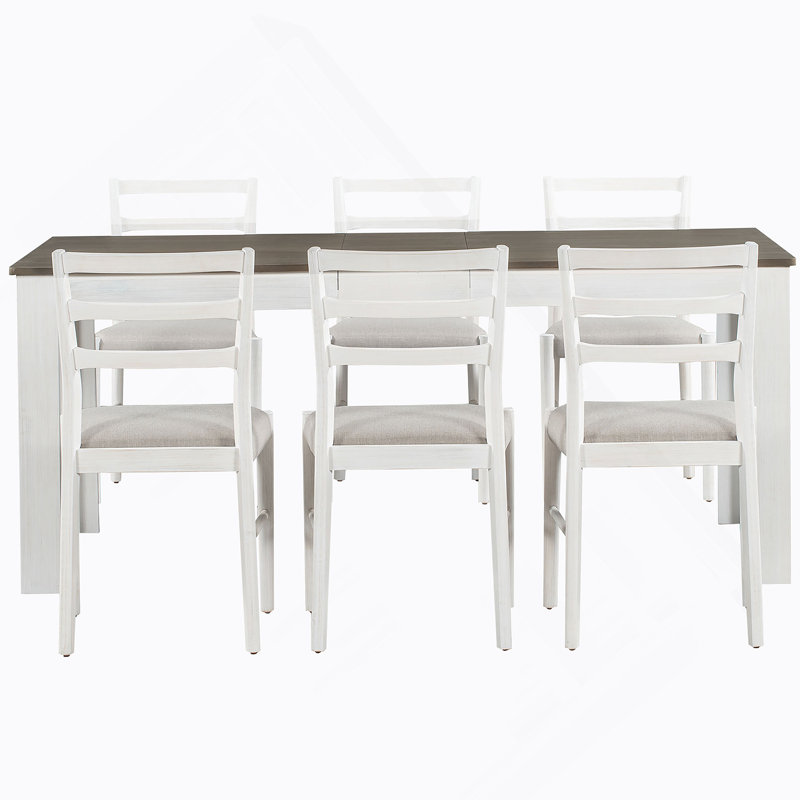 Ensemble de table de salle à manger 7 pièces en bois, table extensible avec rallonge, 2 tiroirs et 6 chaises rembourrées