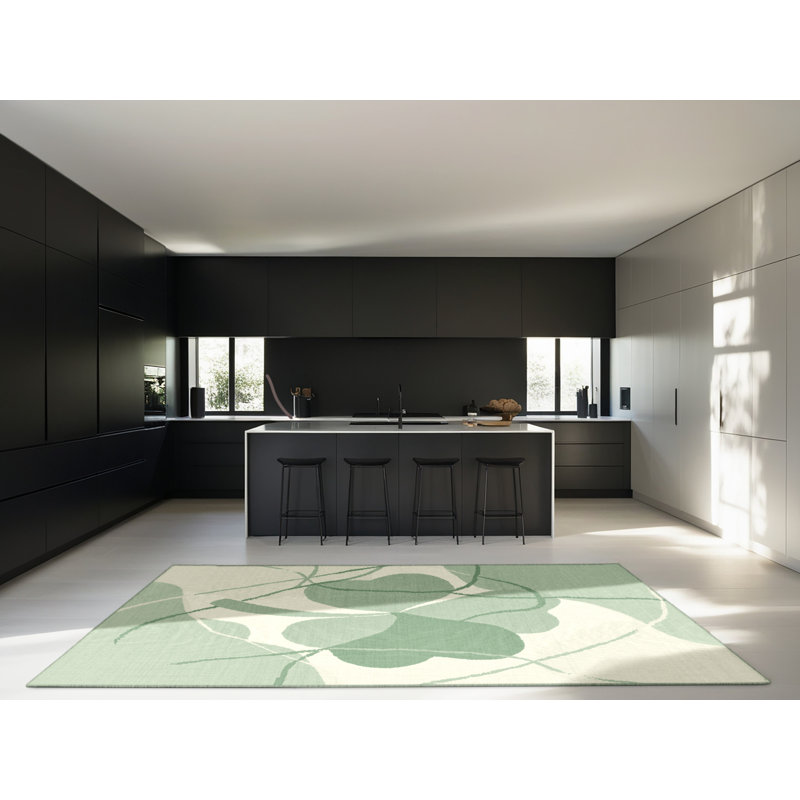 Soft Plush Estrada St Patties Modern & Contemporary Abstract Area Rug in Green – SageGreen Binding, 2x3