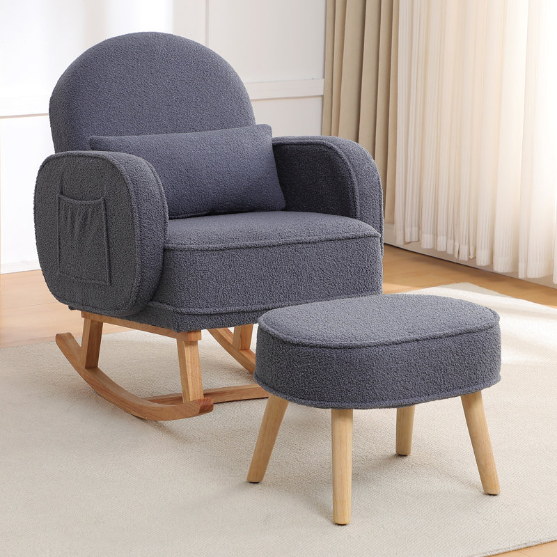 Chaise berçante rembourrée avec repose-pieds Teddy, Gris foncé
