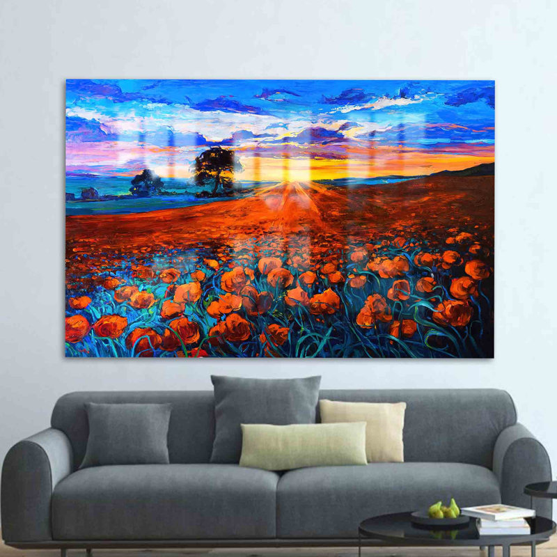 Coucher de soleil coucher de soleil en verre avec fleurs vibrantes pour une décoration intérieure élégante