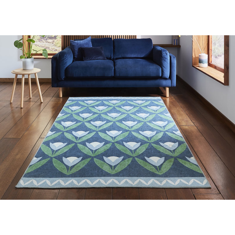 Scion Floral Digitally Printed 185cm X 290cm Area Rug, Runner 61 x 230 cm, Dark Blue