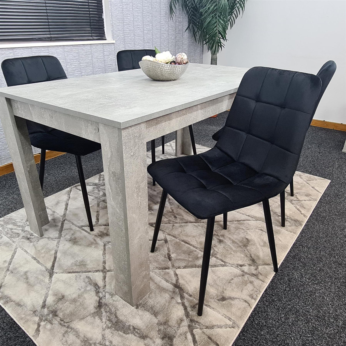 Fairmont Park Dining Table with 4 Velvet Chairs Stone Grey Effect Wood ...