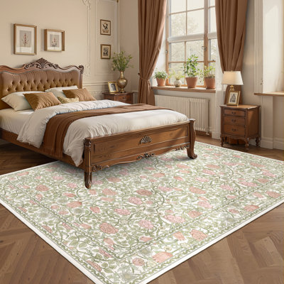 Tapis vintage lavable floral pour chambre à coucher, salon, salle à manger