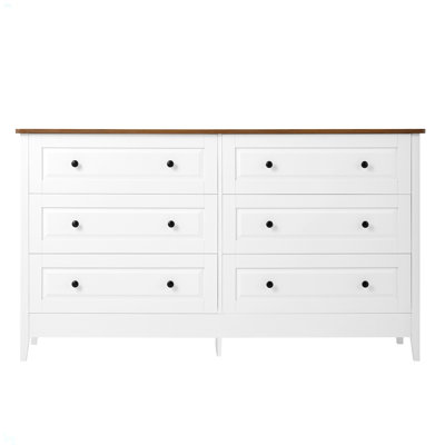 Commode pour chambre à coucher, commode 6 tiroirs avec tiroir large et poignées en métal, commode blanche, commodes en bois et commodes pour couloir, entrée