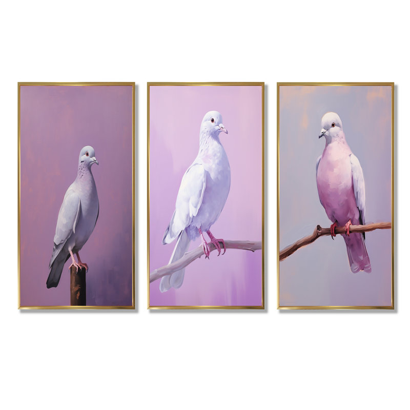 Colombe polie - ensemble d'art mural sur toile Dove, Cadre flottant doré, H 28 po x l 36 po