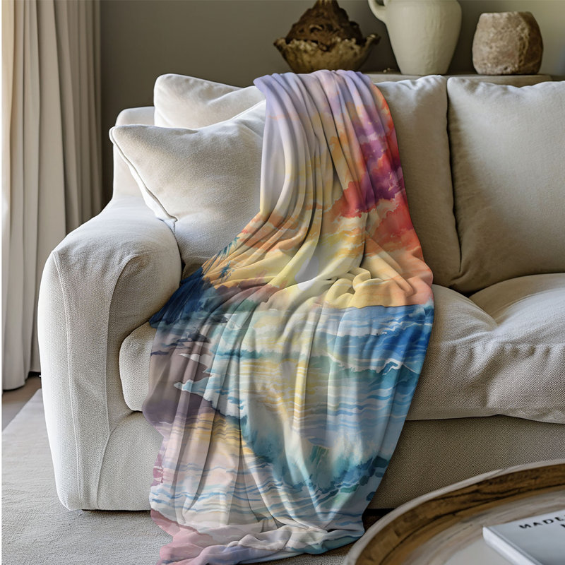 Watercolor Ocean Art - 1 pièce Sherpa Premium, Grand lit