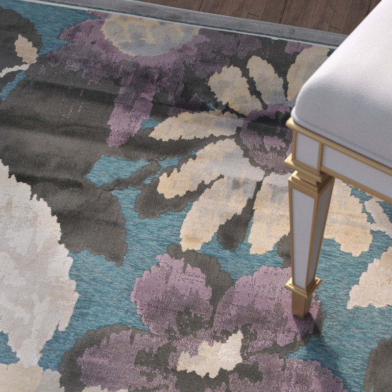 Tapis beige / bleu sarcelle, Rectangle 5 pi 3 po x 7 pi 6 po