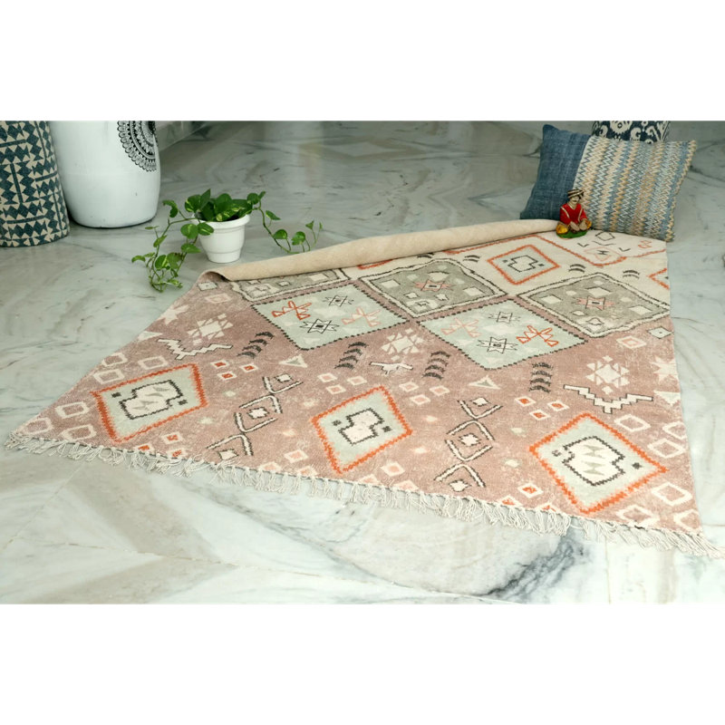 Rectangle 55 cm x 78 cm Geometric Cotton Area Rug